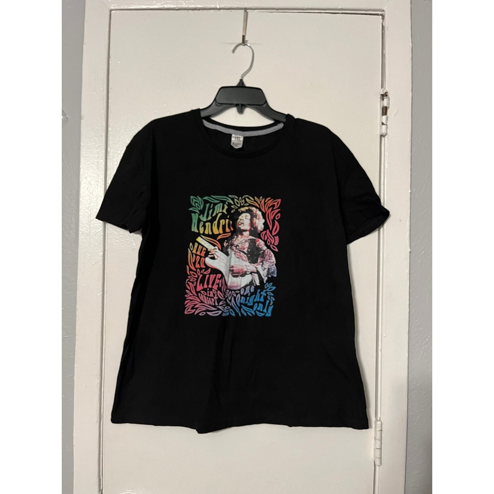 Jimi Hendrix Live In Concert Graphic T-Shirt Black Cotton Mens 2XL Multi-Color